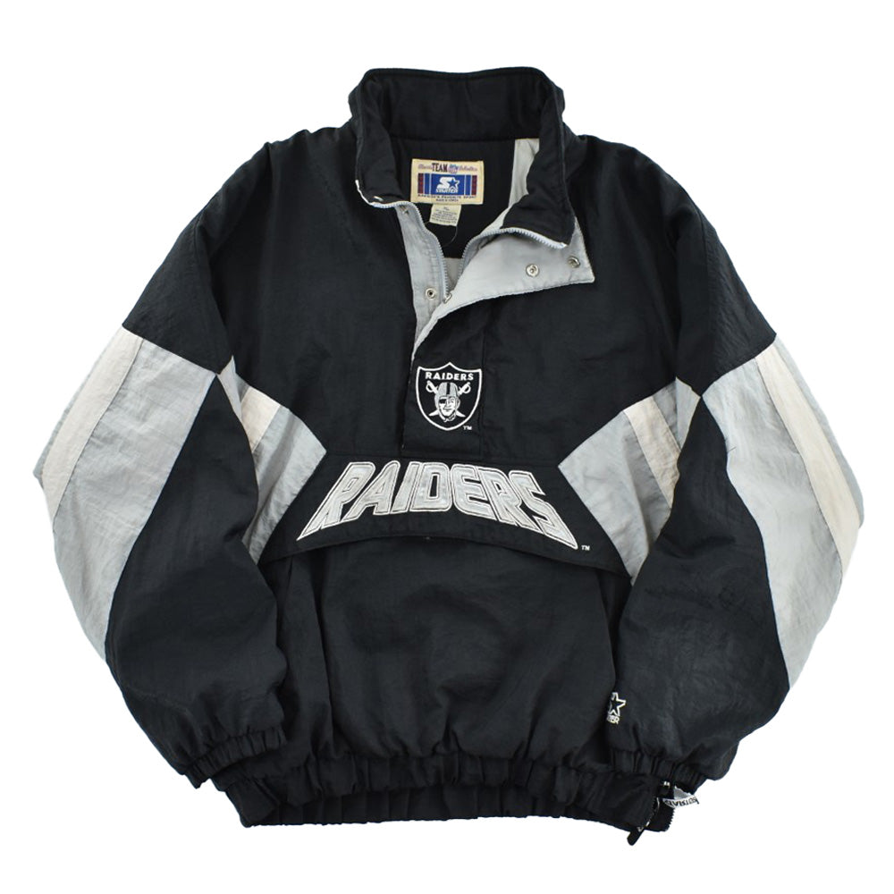 90’s STARTER スターター NFL RAIDERS レイダース プルオーバー 中綿ナイロンジャケット ブラック シルバー