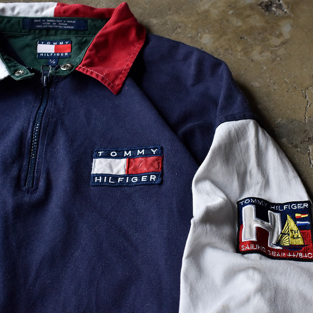 90's TOMMY HILFIGER “SALING GEAR” チンスト付き ハーフジップ ラガーシャツ 240526H