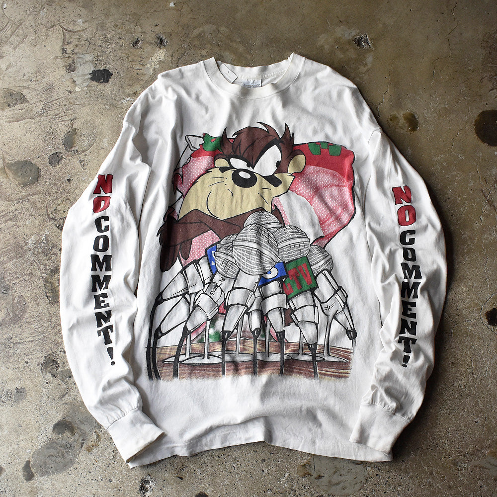 90's Looney Tunes “Tasmanian Devil / NO COMMENT!” 海外アニメ キャラ 長袖 Tシャツ USA製 250807H
