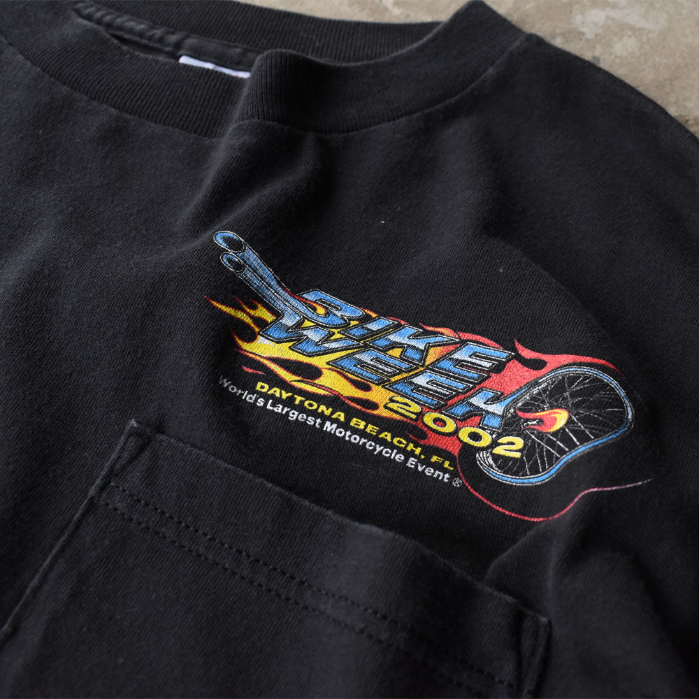 Y2K JENSEN ”BIKEWEEK 2002” ファイヤーパターン！ バイク Tシャツ USA製 250513