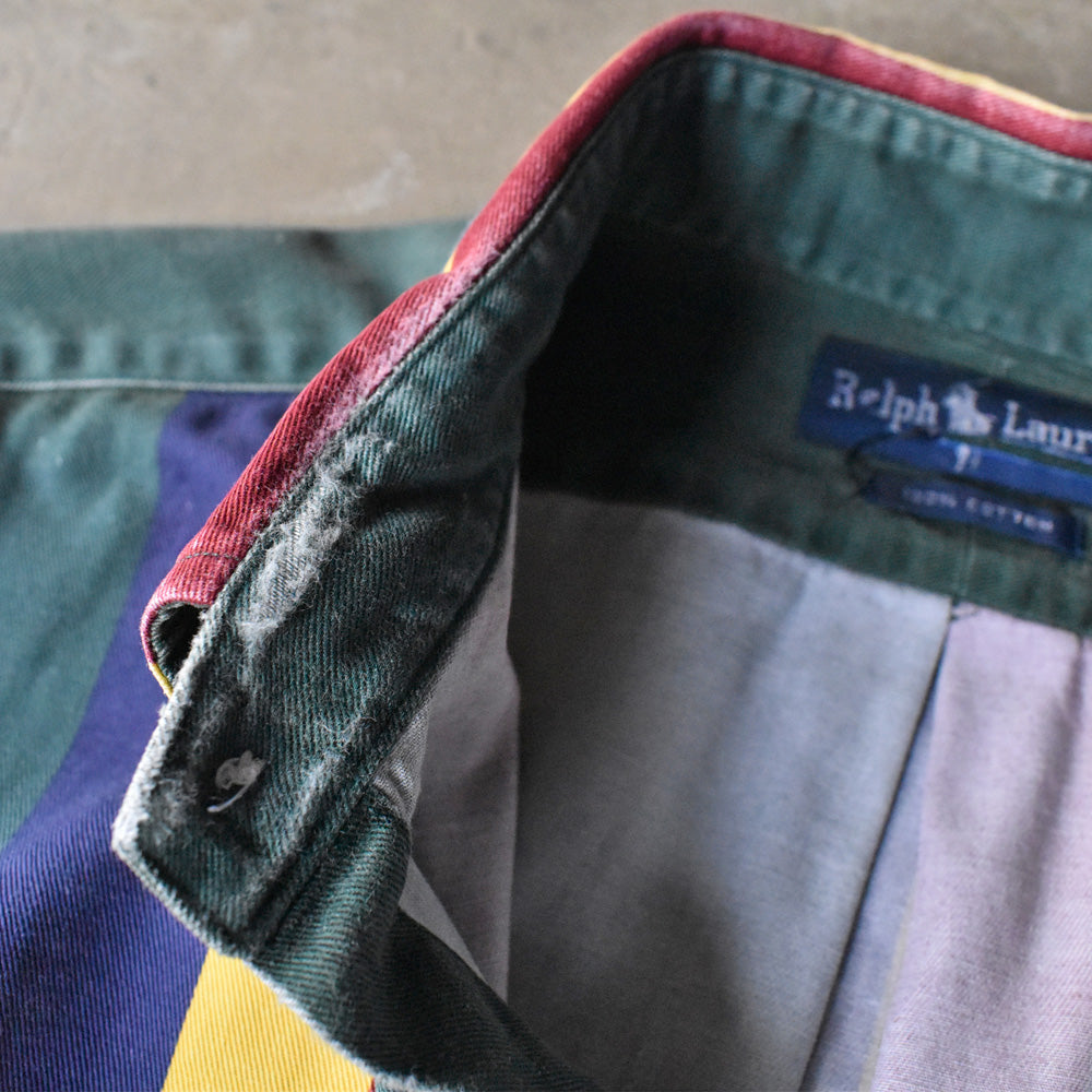 90's Ralph Lauren エンブレムパッチ マルチストライプ ボタンダウンシャツ 240327 S2080
