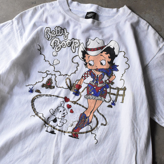 90's “Betty Boop” カウガール ラメプリント キャラTシャツ USA製 240529