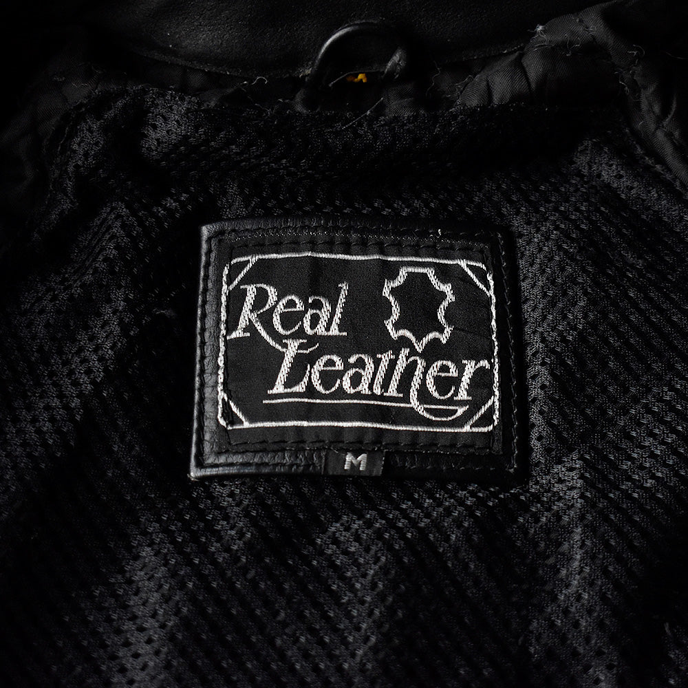 90's Real Leather “Lucky Strike” モーターサイクル レーシングジャケット 240314H