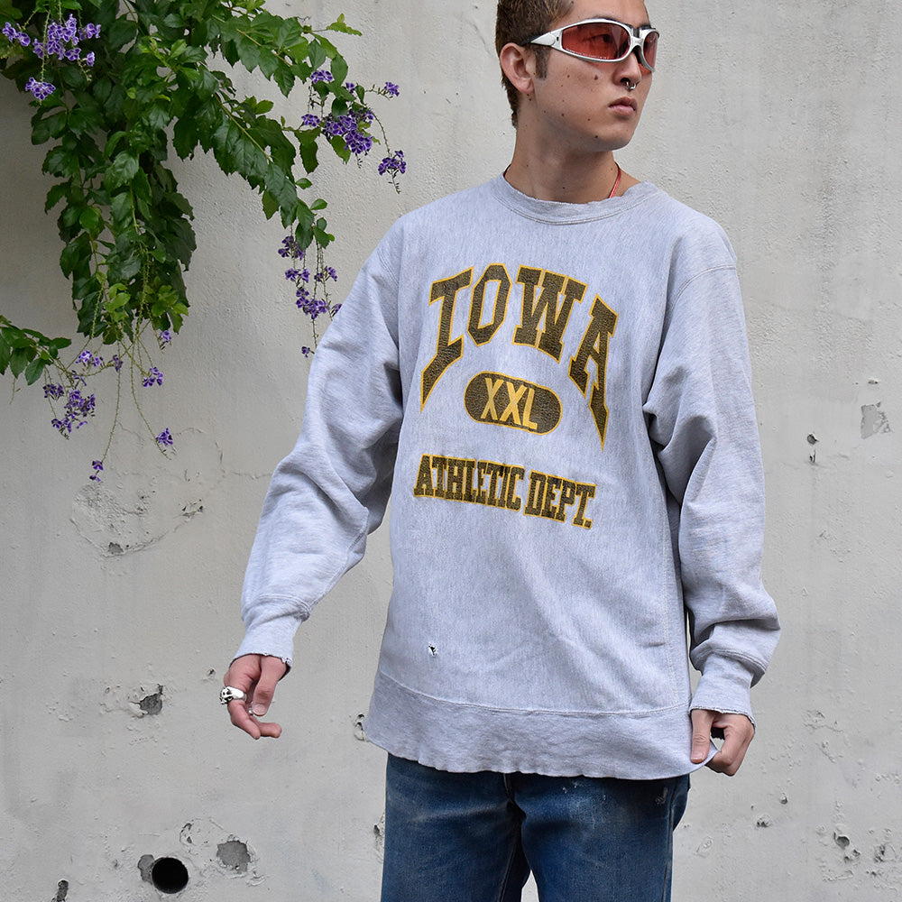 80's Champion “IOWA” 3段プリント RWスウェット USA製 241109H