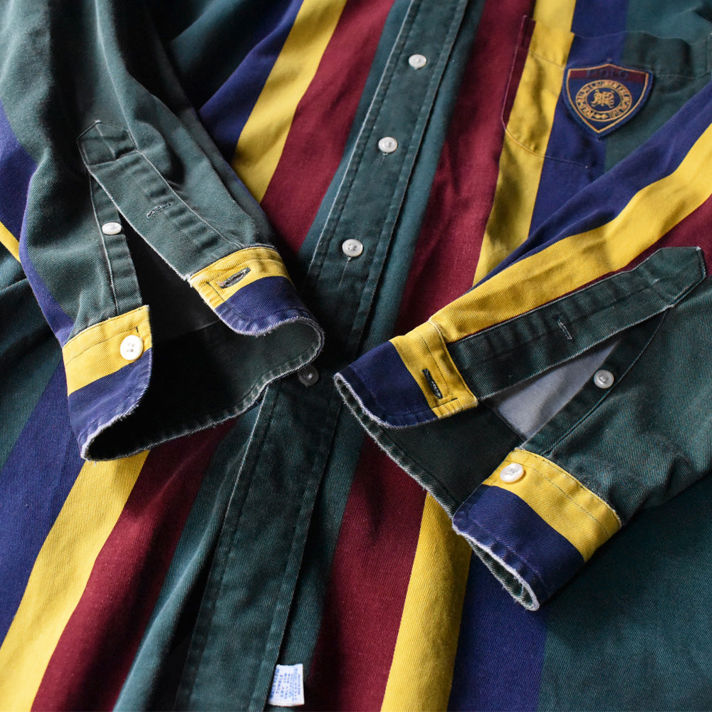 90's Ralph Lauren エンブレムパッチ マルチストライプ ボタンダウンシャツ 240327 S2080