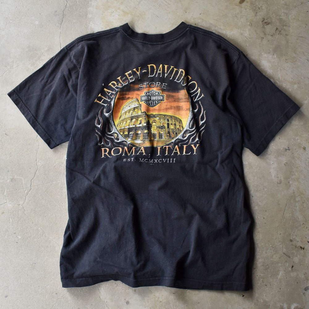 Y2K Harley-Davidson “ROMA,ITALY” 両面プリント Tシャツ USA製 240816