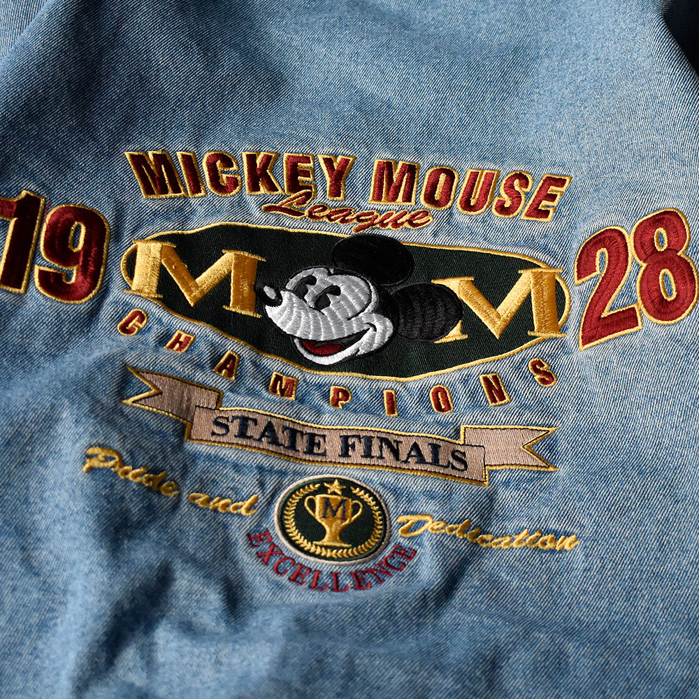90's Disney ”MICKEY MOUSE LEAGUE” 中綿入り デニム アワードジャケット 231210H