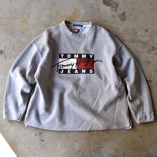 90’s TOMMY JEANS ビッグフラッグ スウェット USA製 240103
