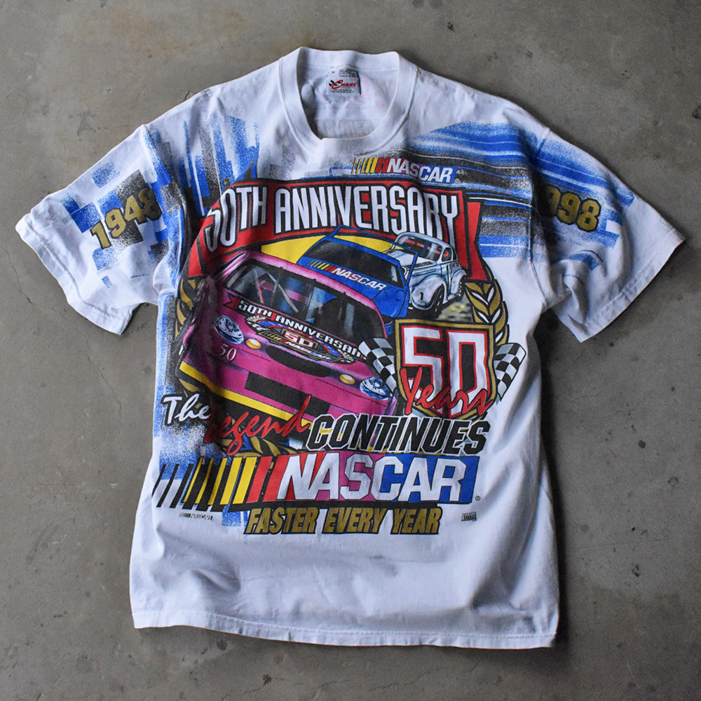 90's CHASE RACEWEAR “NASCAR 50th Anniversary” AOP！ レーシング Tシャツ USA製 240423