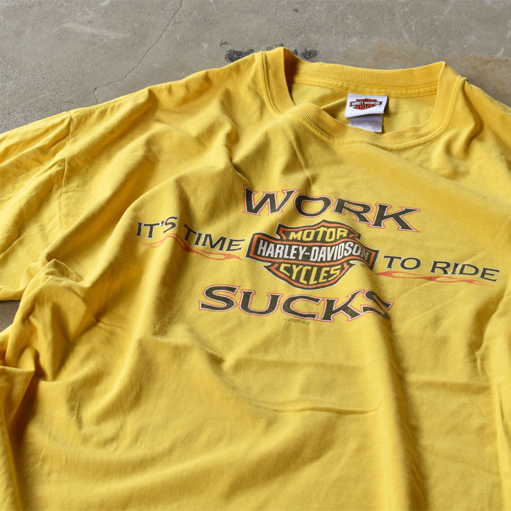 Y2K Harley-Davidson “WORK S*CKS” 両面プリント Tシャツ USA製 231003H