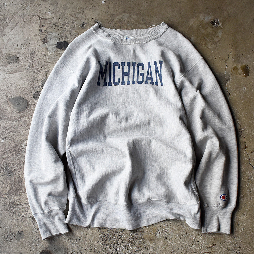 80's Champion “MICHIGAN” 染み込みプリント RWスウェット USA製 240514H