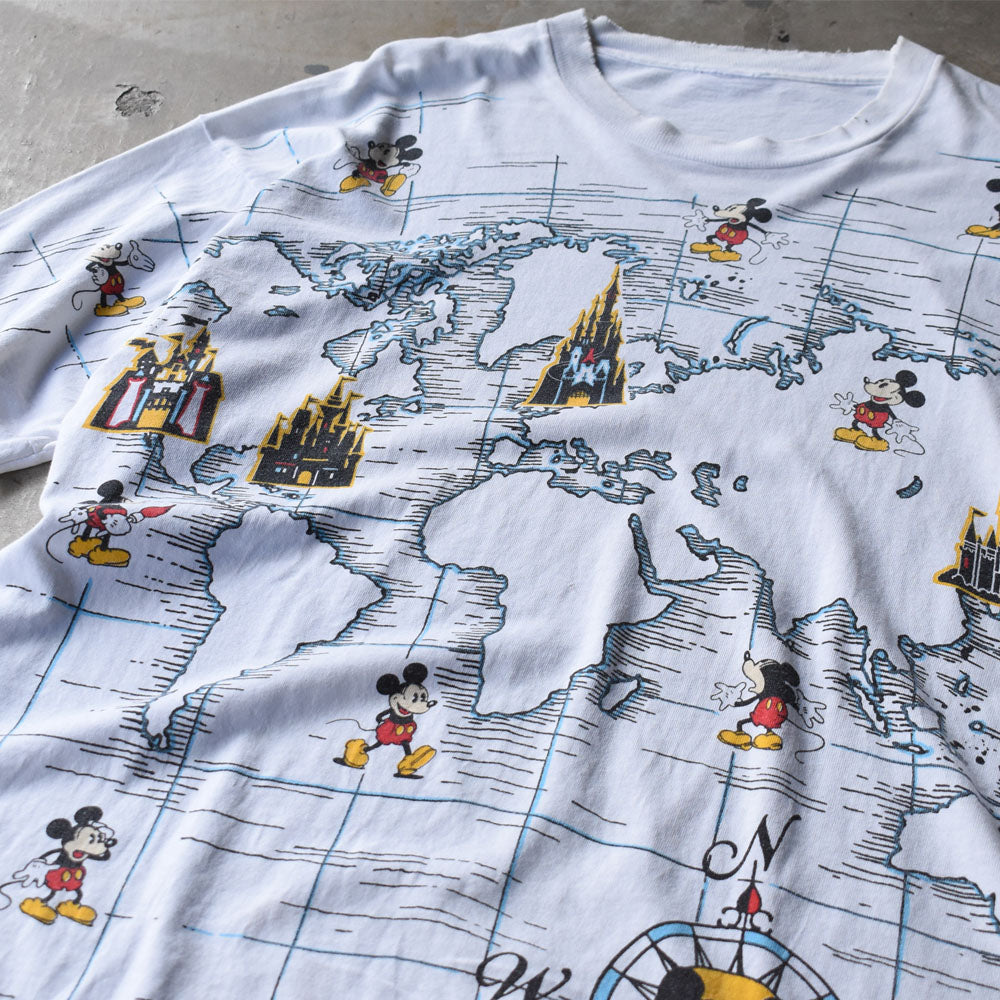 90’s Disney AOP！ ”Disneyland MAP” キャラクター Tシャツ 250616