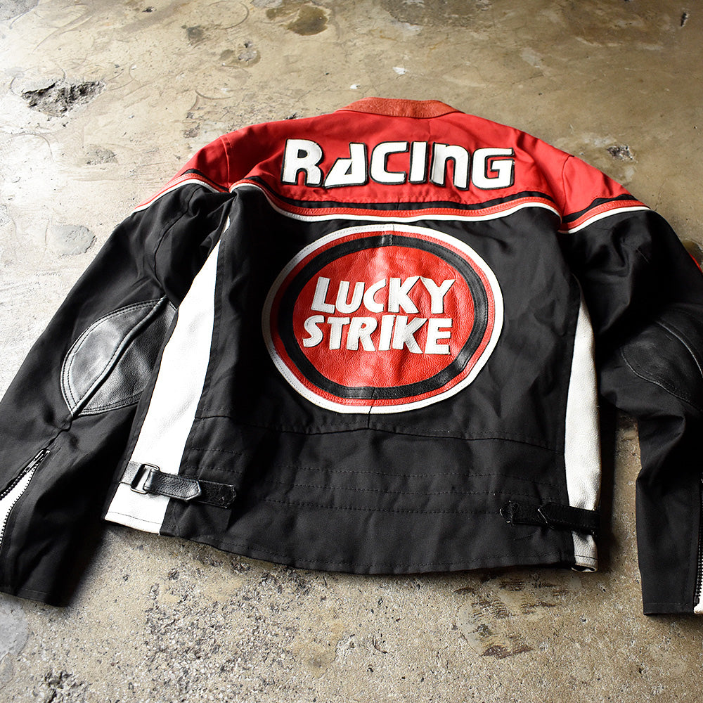 90's Real Leather “Lucky Strike” モーターサイクル レーシングジャケット 240314H