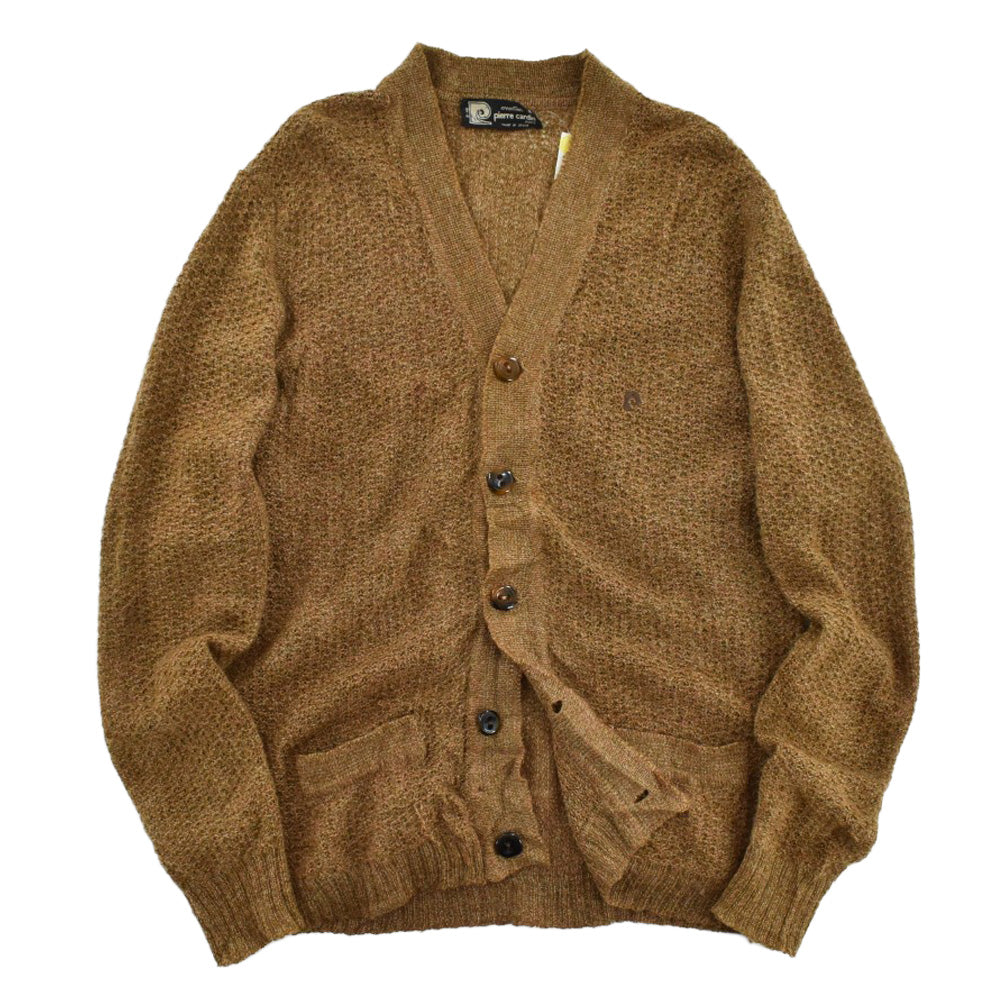 70’s Pierre Cardin ピエールカルダン ニット カーディガン マスタード Vネック ロゴ刺繍 スペイン製