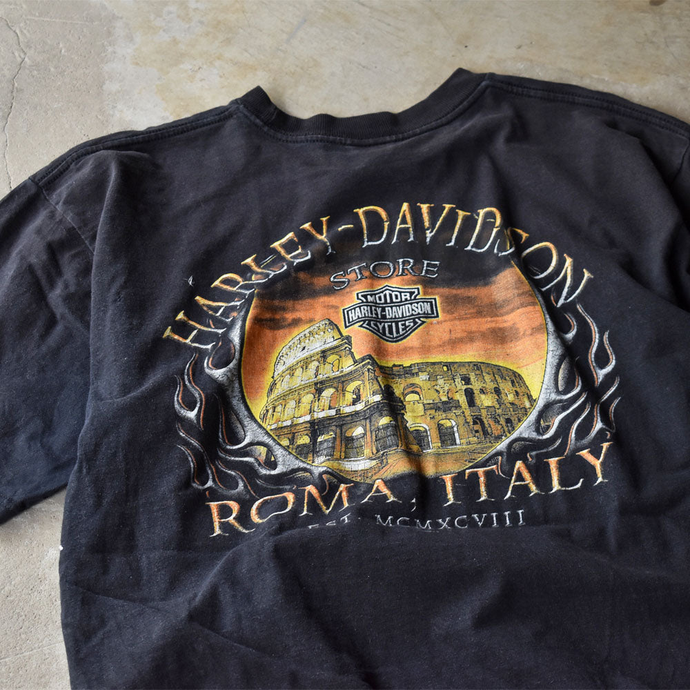 Y2K Harley-Davidson “ROMA,ITALY” 両面プリント Tシャツ USA製 240816