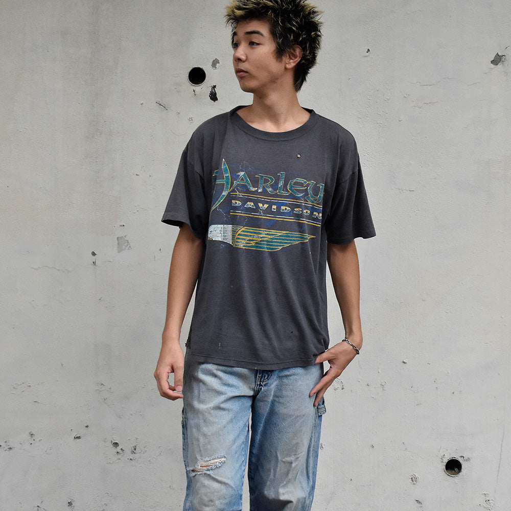 90's Harley-Davidson “イーグル×ロゴ” 両面プリント バイク Tシャツ USA製 250901H