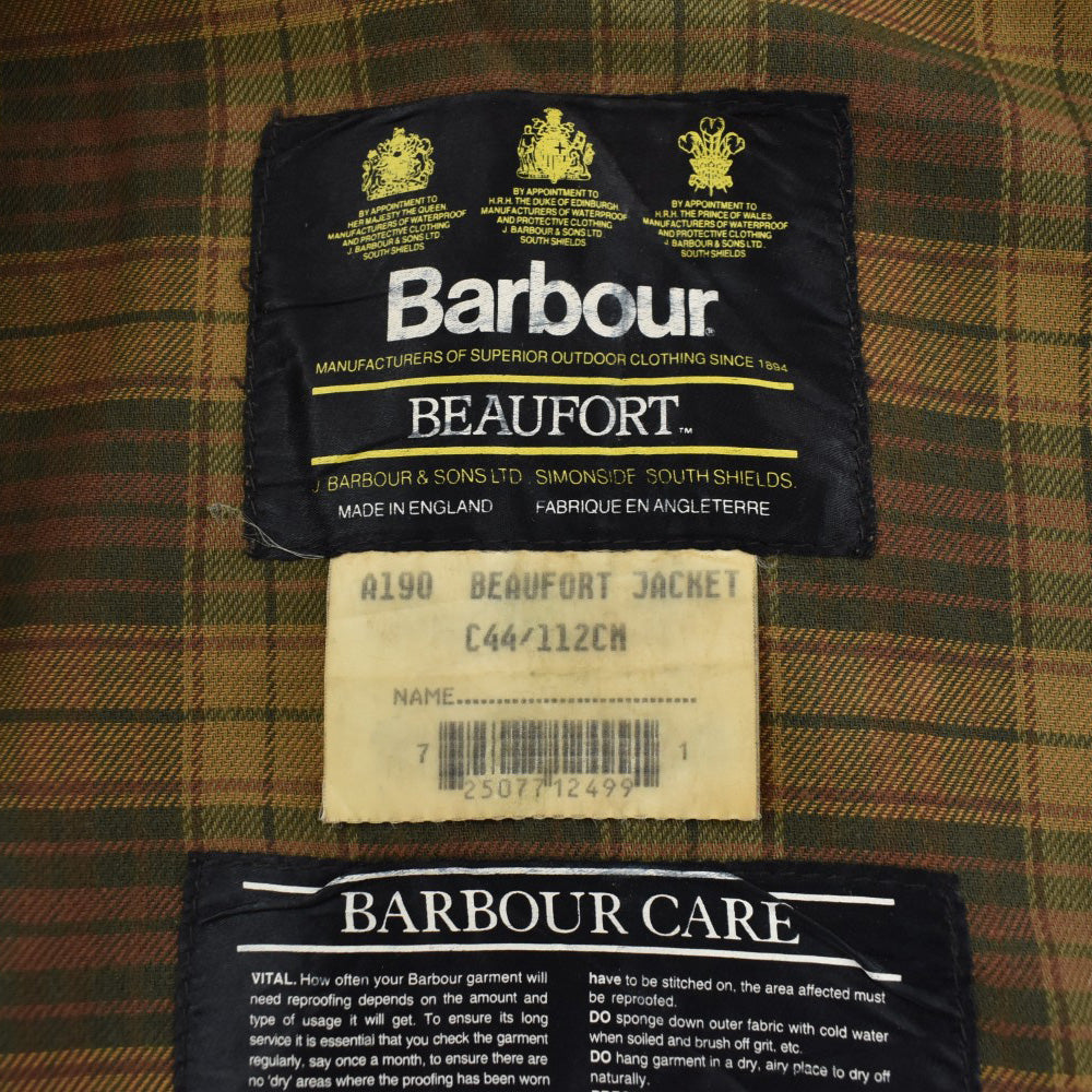 90's Barbour 旧3ワラント "BEAUFORT" オイルドジャケット フード&ピンバッジ付き 260929H