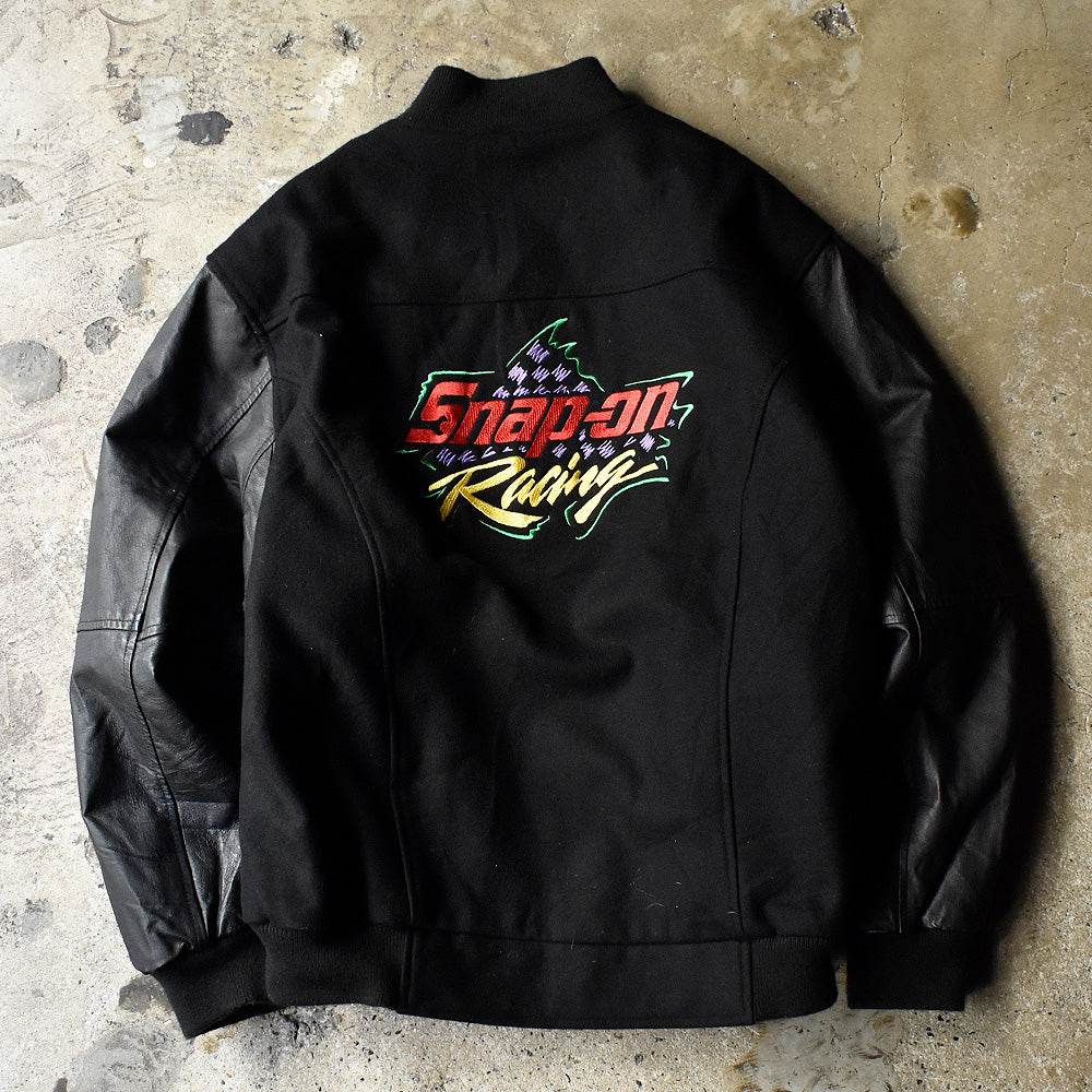 Y2K “Snap-on” ウール×レザー レーシングジャケット 241225H