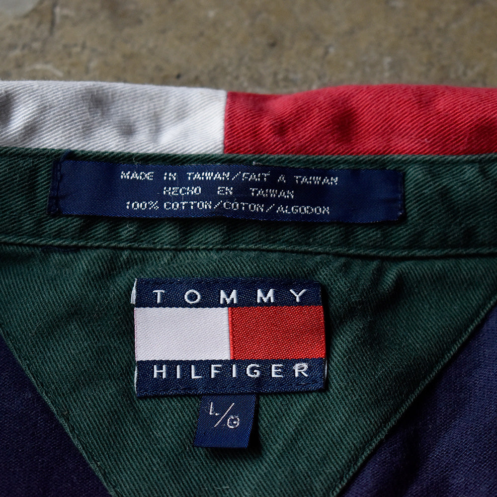 90's TOMMY HILFIGER “SALING GEAR” チンスト付き ハーフジップ ラガーシャツ 240526H