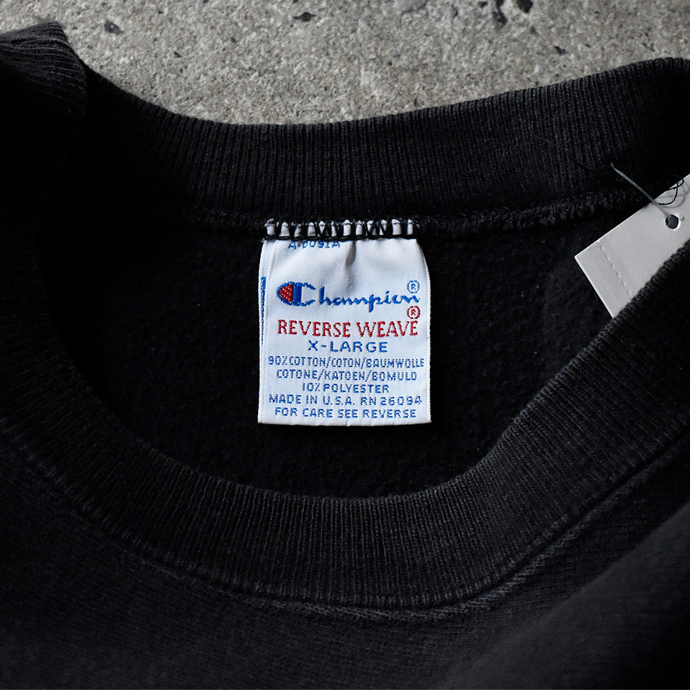 90's Champion ブラック！ スクリプトロゴ刺繍 RWスウェット USA製 240205H