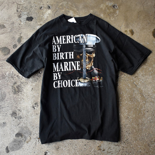 90's 3D EMBLEM “AMERICAN BY BIRTH MARINE BY CHOICE” スカル Tシャツ USA製 250606H