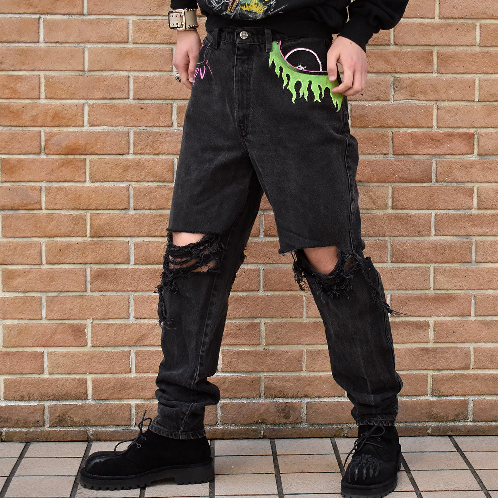 FADED GLORY ペイント ダメージ ブラックデニムパンツ 1990年 ヴィンテージ