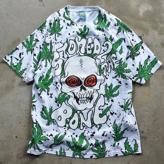 Y2K “STONED TO THE BONE” AOP! ガンジャ スカル Tシャツ 230816H