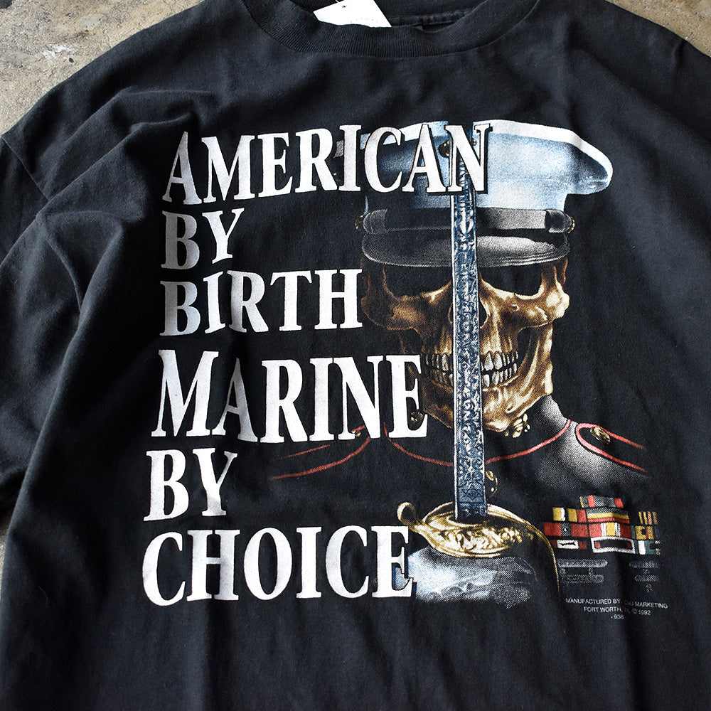 90's 3D EMBLEM “AMERICAN BY BIRTH MARINE BY CHOICE” スカル Tシャツ USA製 250606H
