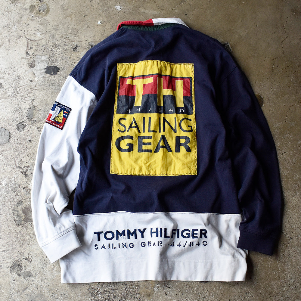 90's TOMMY HILFIGER “SALING GEAR” チンスト付き ハーフジップ ラガーシャツ 240526H