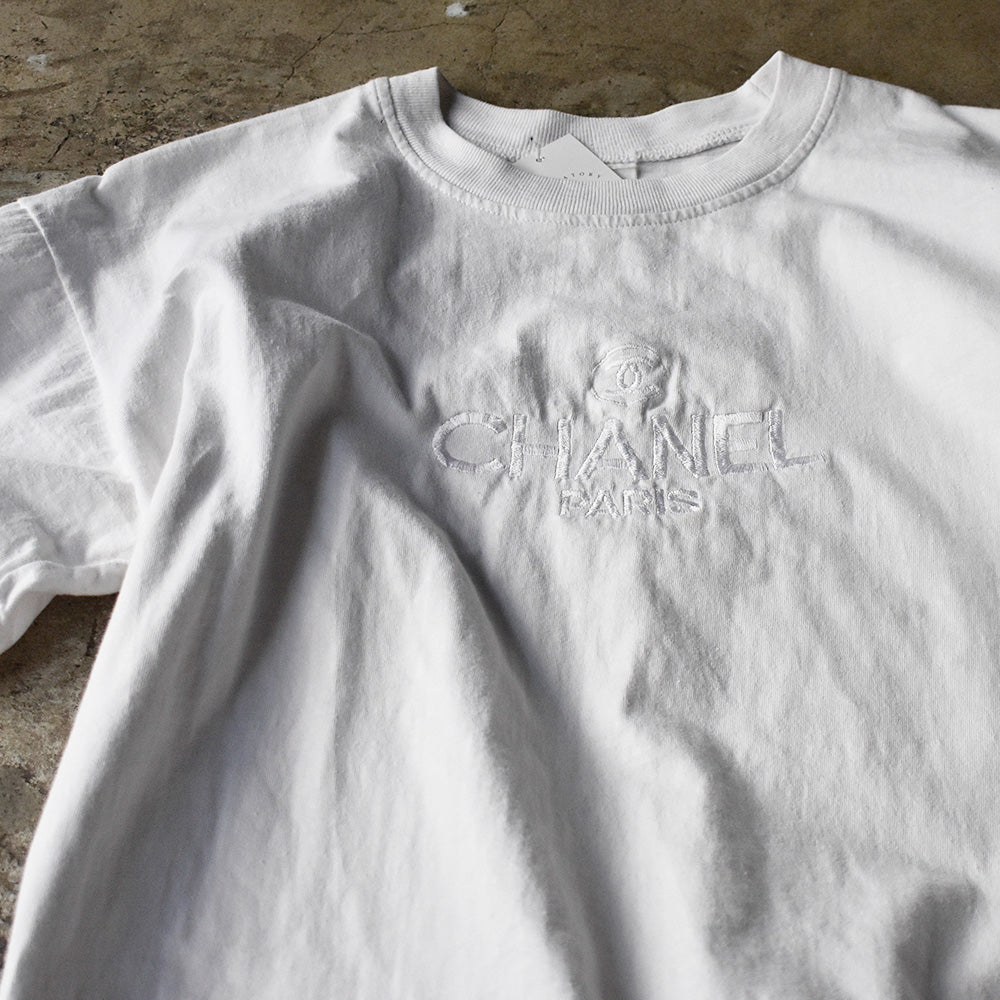 ブートレグ シャネル ホワイト刺繍ロゴ Tシャツ 1990年 ホワイト ヴィンテージ