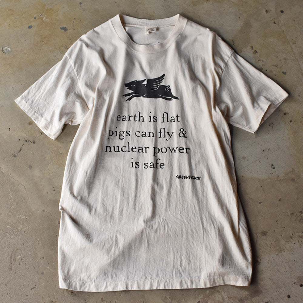 90’s　GreenPeace “Earth is flat ～” メッセージ Tシャツ　USA製　230604
