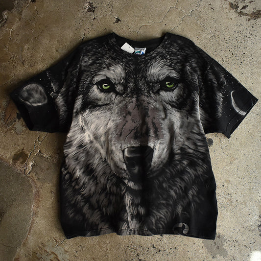 90's LIQUID BLUE "Wolf" AOP! アニマル Tシャツ 230427H