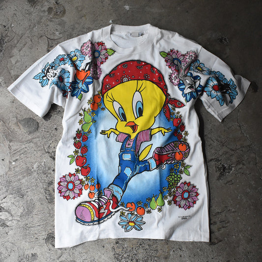 90's Looney Tunes "TWEETY" AOP！ 海外アニメ キャラ Tシャツ USA製 230714H