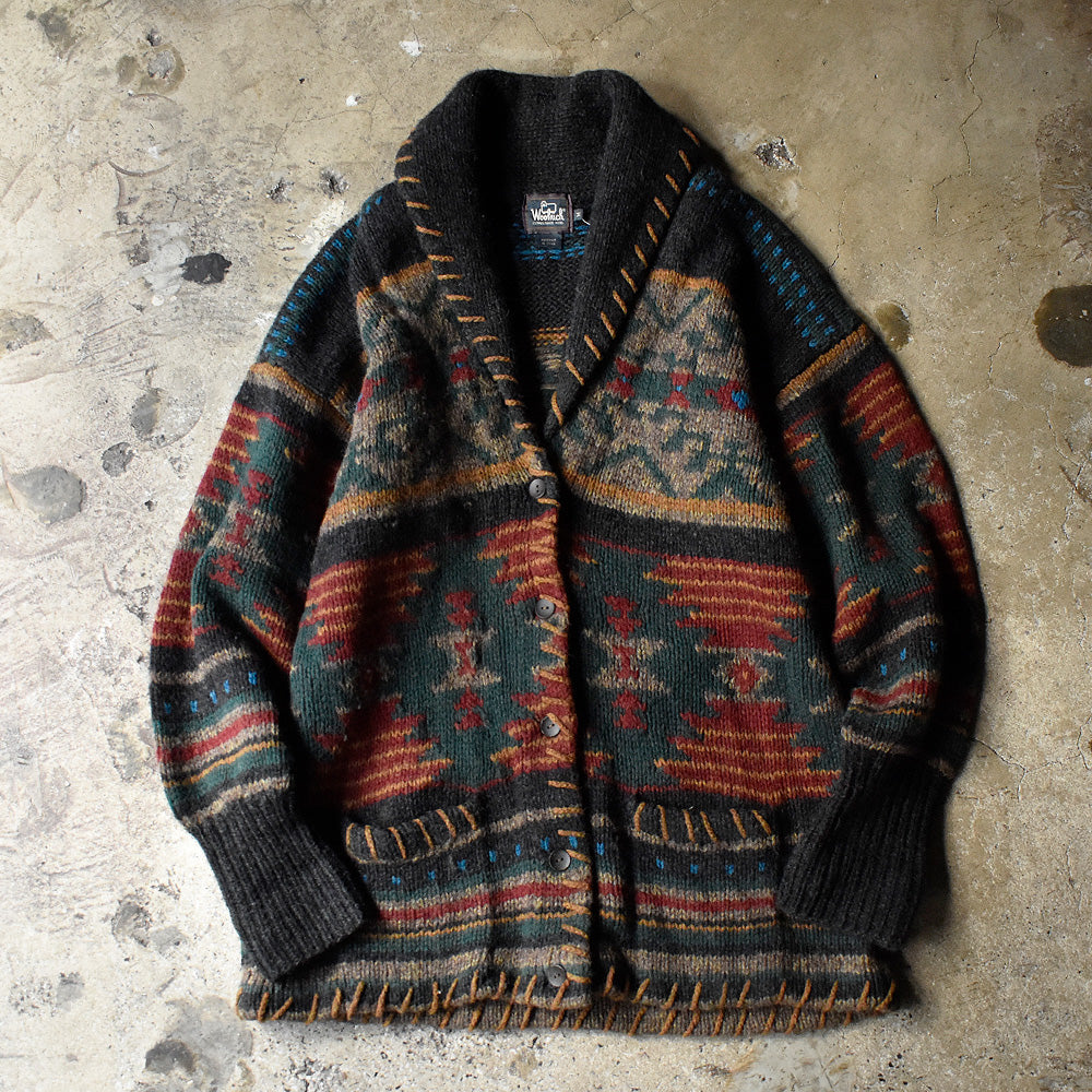 90's Woolrich ネイティブ柄 ショールカラー ハンドニットカーディガン
