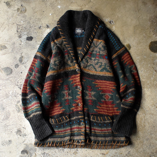 90's Woolrich ネイティブ柄 ショールカラー ハンドニットカーディガン 240125