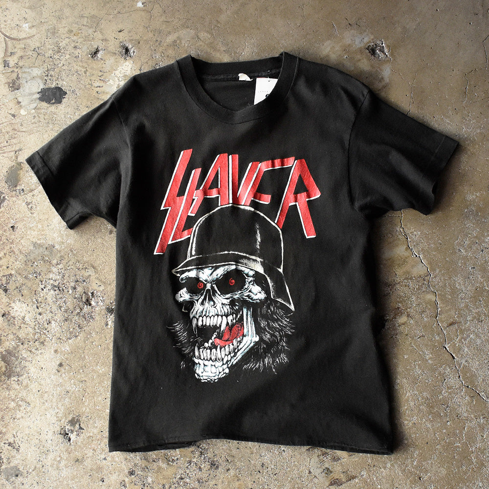 スレイヤー JAPAN 1990 スカルヘルメット Tシャツ 1990年 ブラック ヴィンテージ