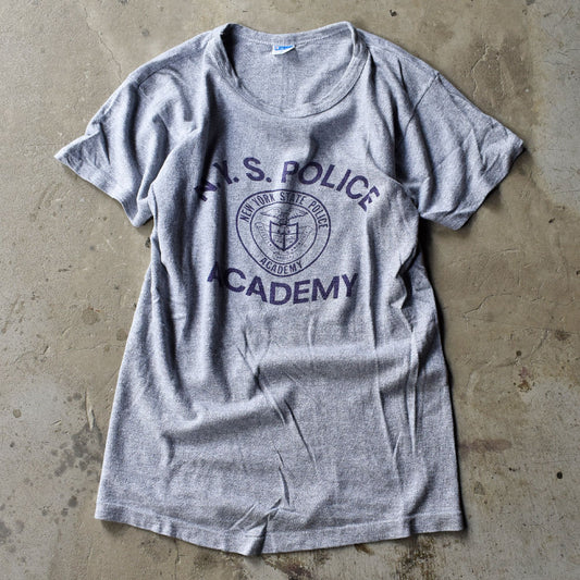 70's　Champion /チャンピオン バータグ！ "N.Y.S.POLICE ACADEMY" 染み込みプリント Tシャツ 　USA製　230705