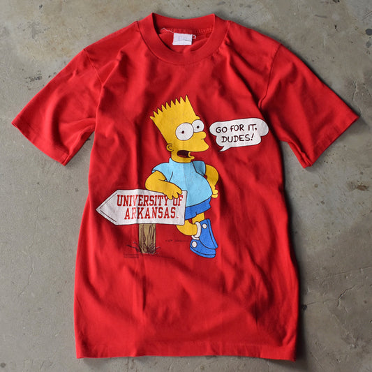 90's The Simpsons “UNIVERSITY OF ARKANSAS” 海外アニメ キャラ カレッジ Tシャツ USA製 230614H