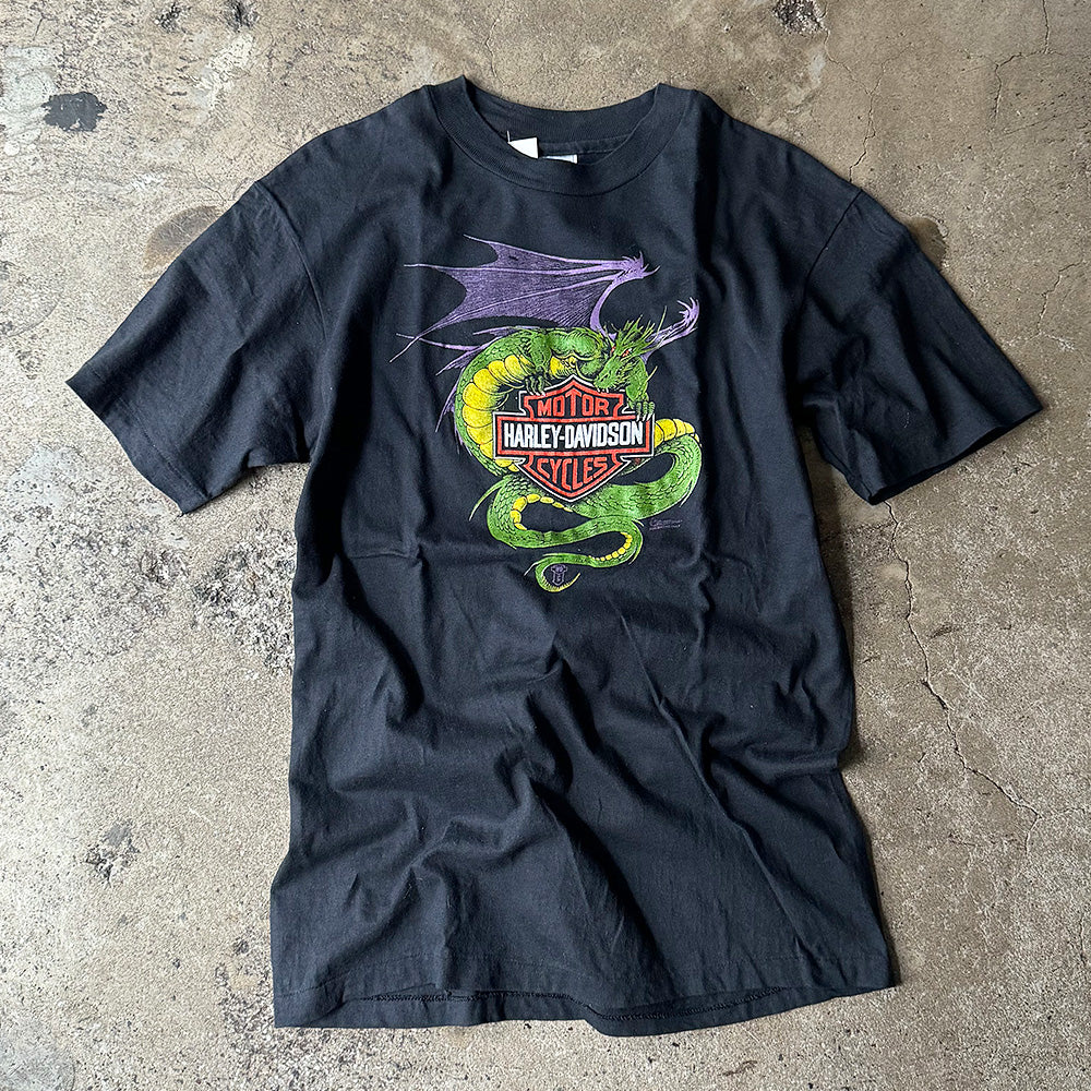 80's Harley Davidson ロゴ×ドラゴン！Tシャツ USA製 240330H 