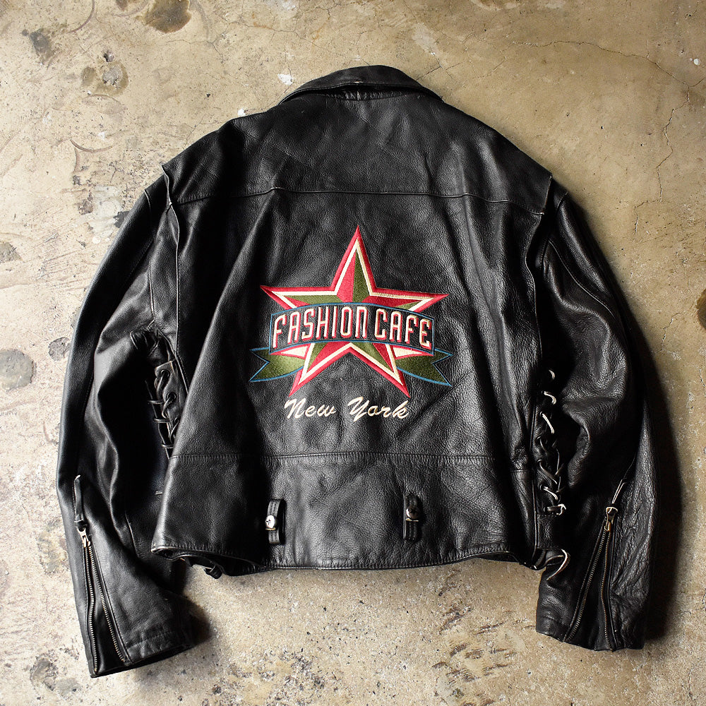 90's “Fashion Cafe” Dポケタイプ ライダース レザージャケット 240226H