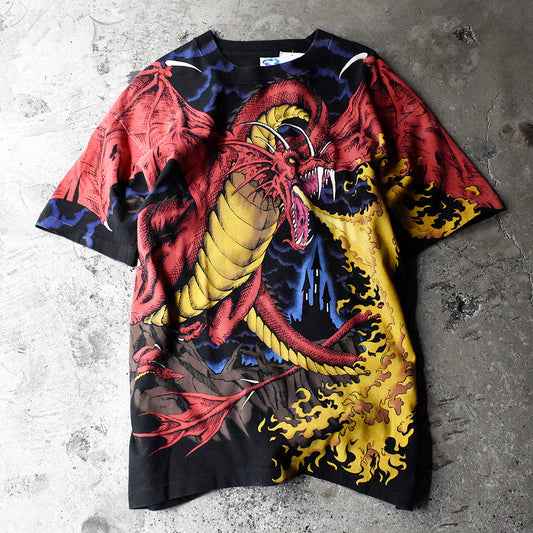 90’s スペシャル! LIQUID BLUE “Dragon Slayer” ドラゴン 騎士 AOP! Tシャツ USA製 241202H