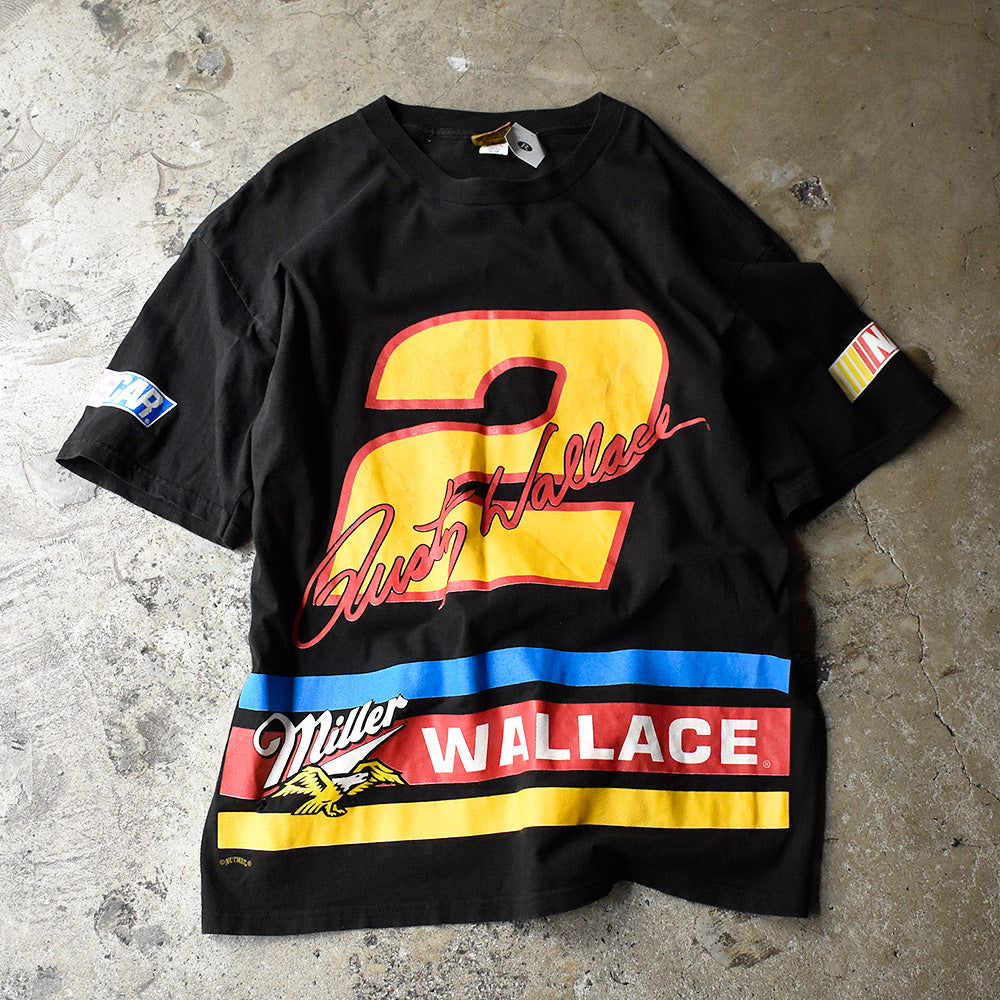 NUTMEG レーシングTシャツ ラバープリント 2000年代初頭 ブラック USA製 古着