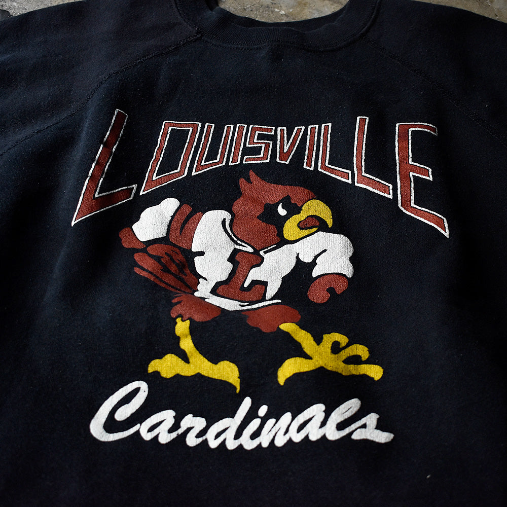 80's～90's “Louisville Cardinals“ ブラック！ ラグランスリーブスウェット USA製 241202H