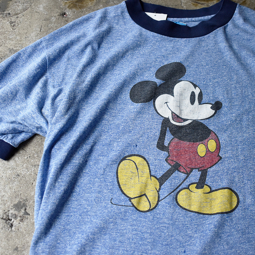 ディズニー ミッキー 霜降りブルー リンガーTシャツ 1980年 USA製 ヴィンテージ