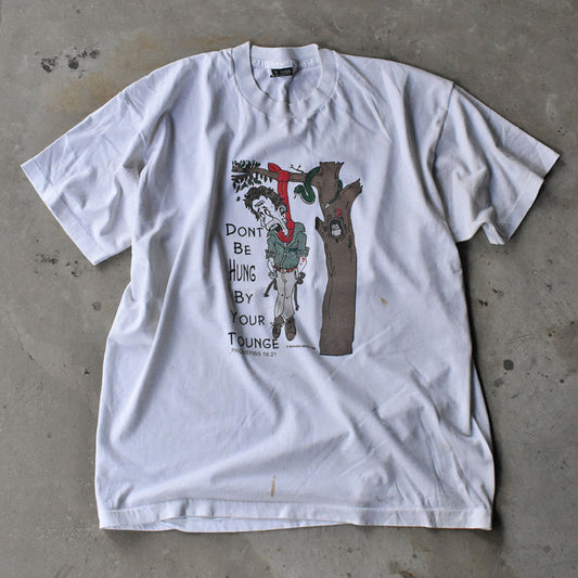 90’s Fruit of the Loom “DONT BE HUNG BY YOUR TOUNGE” メッセージ Tシャツ USA製 240714