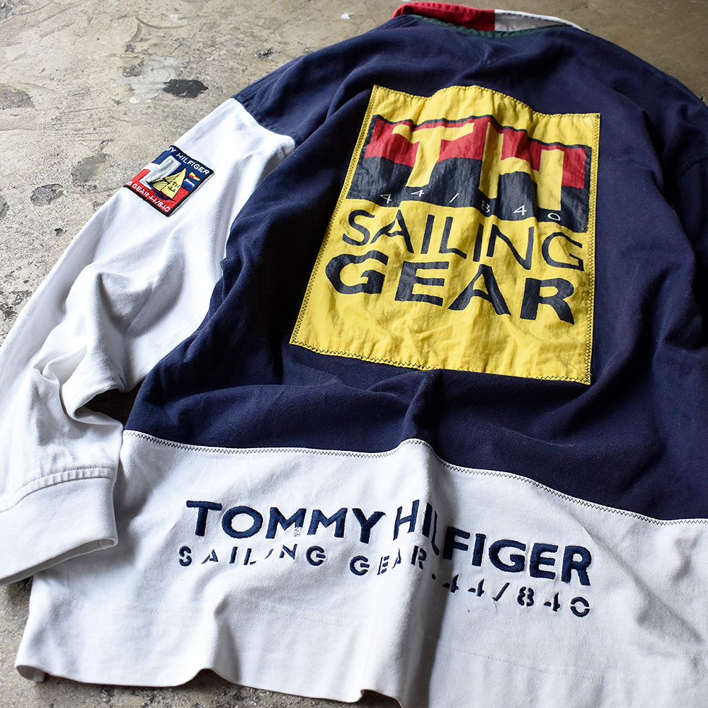 90's TOMMY HILFIGER “SALING GEAR” チンスト付き ハーフジップ ラガーシャツ 240526H