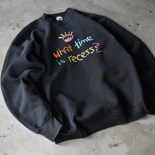 90's Fruit of the Loom “What time is recess?” イラスト スウェット USA製 240417