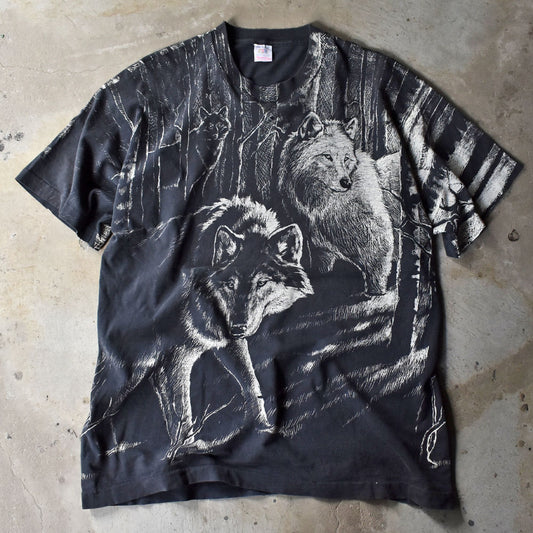 90’s “WOLF” AOP! オオカミ アニマルプリントTシャツ USA製 240605