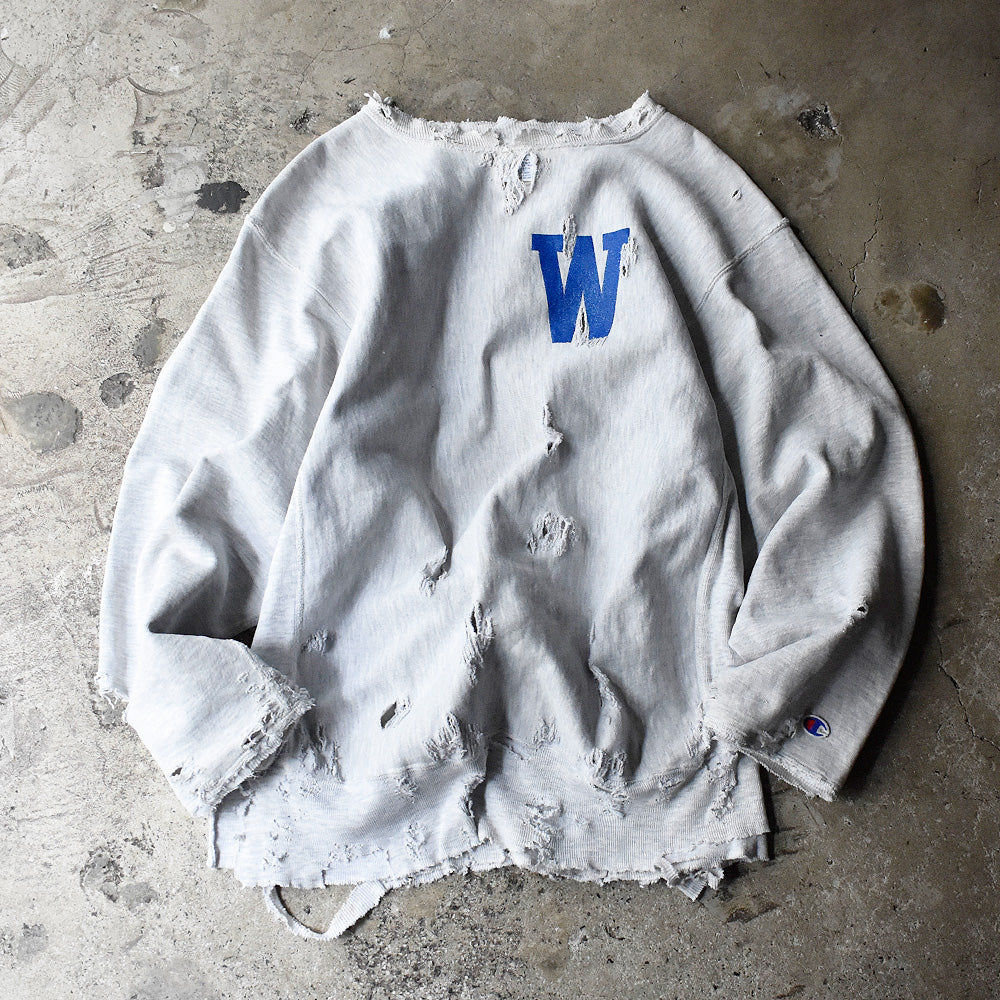 90's ボロ！ Champion “WHEATON” 両面プリント RWスウェット 250304H