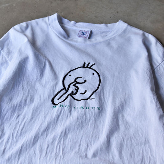90’s “WHO CARE” メッセージ アート Tシャツ USA製 240603